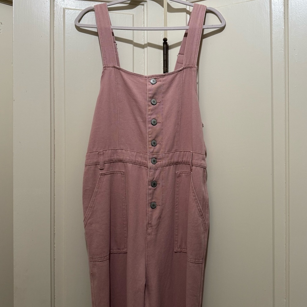 Pink Button-Front Jumpsuit